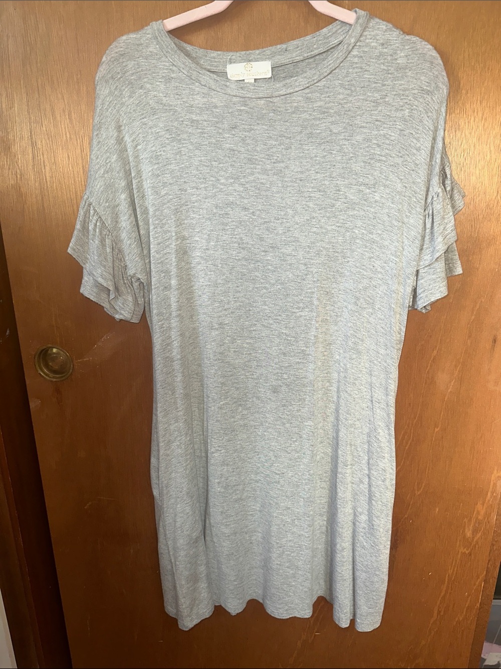 Simply Southern Light Gray Short Sleeve Ruffle Tee Dress